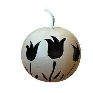 Painted Gourd W/ Tulip Cut Outs Flowers Decor Carving Gray 6” Can Use Tealight